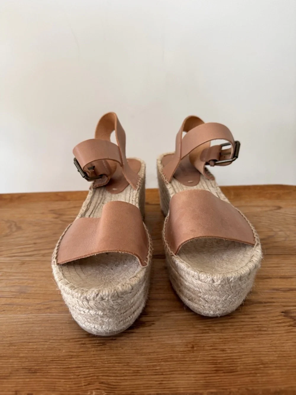 Soludos Minorca Platform Wedge Brown Leather Espadrille Sandals Nude Women’s 8.5